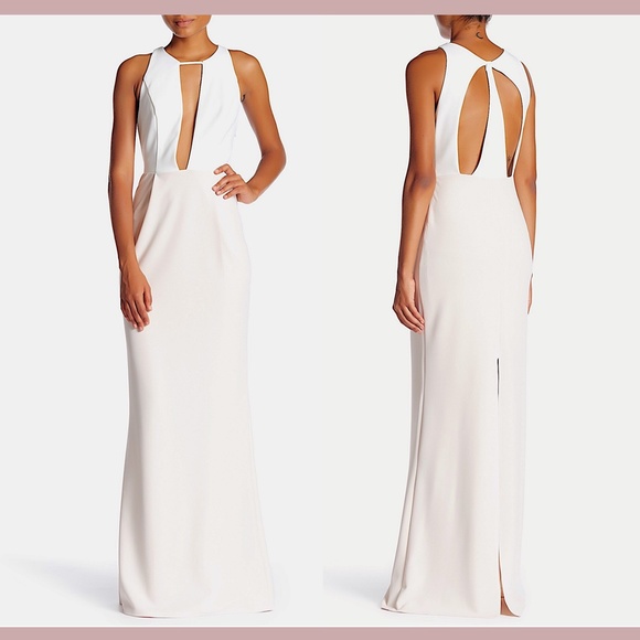 NWT ABS‎ by Allen Schwartz Two-Tone Cutout Maxi Gown Ivory-Pink [SZ Medium ] - Picture 2 of 8